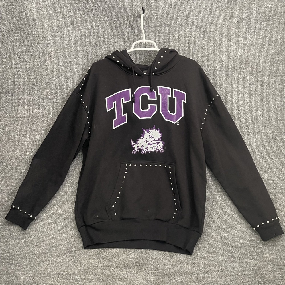 TCU Horned Frogs Gameday Couture Studded Hoodie Womens Sz L Purple NCAA Football